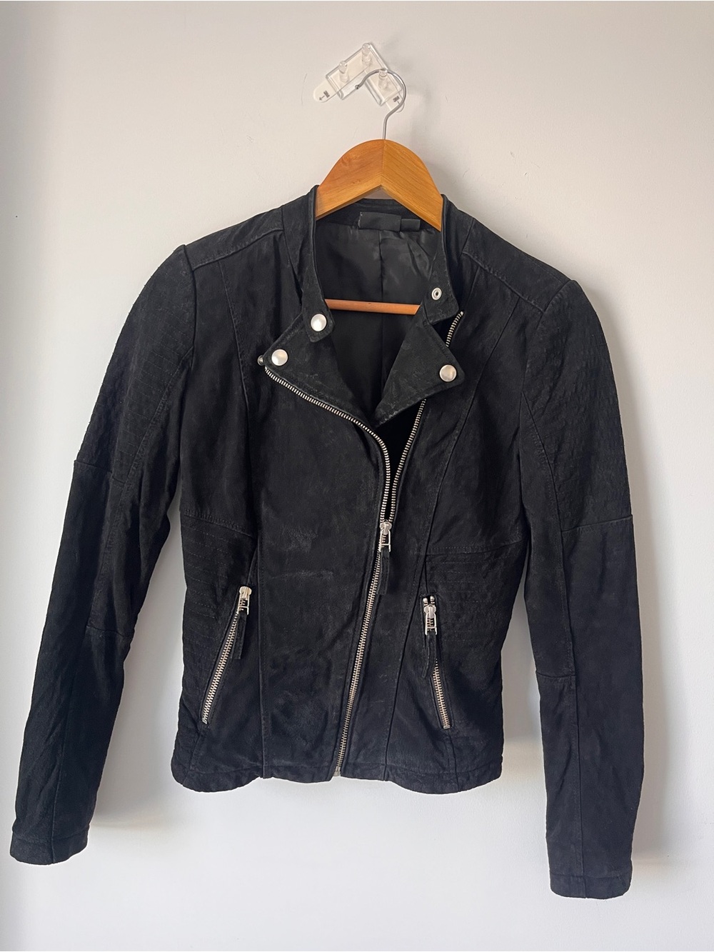 Black Suede Leather Moto Jacket | Silver Hardware | Size 6 | Bikercore